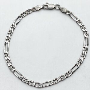 VTG Sterling Silver Figaro Link Chain Bracelet Lobster Clasp Approx 7.5”